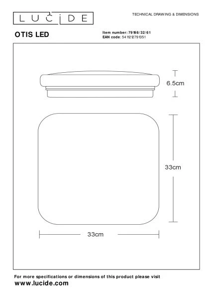 Lucide OTIS - Flush ceiling light - LED - 1x32W 3000K - Opal - technical